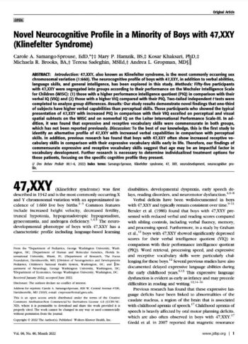 Neurocognitive Study of Boys with 47,XXY or Klinefelter Syndrome Page 1
